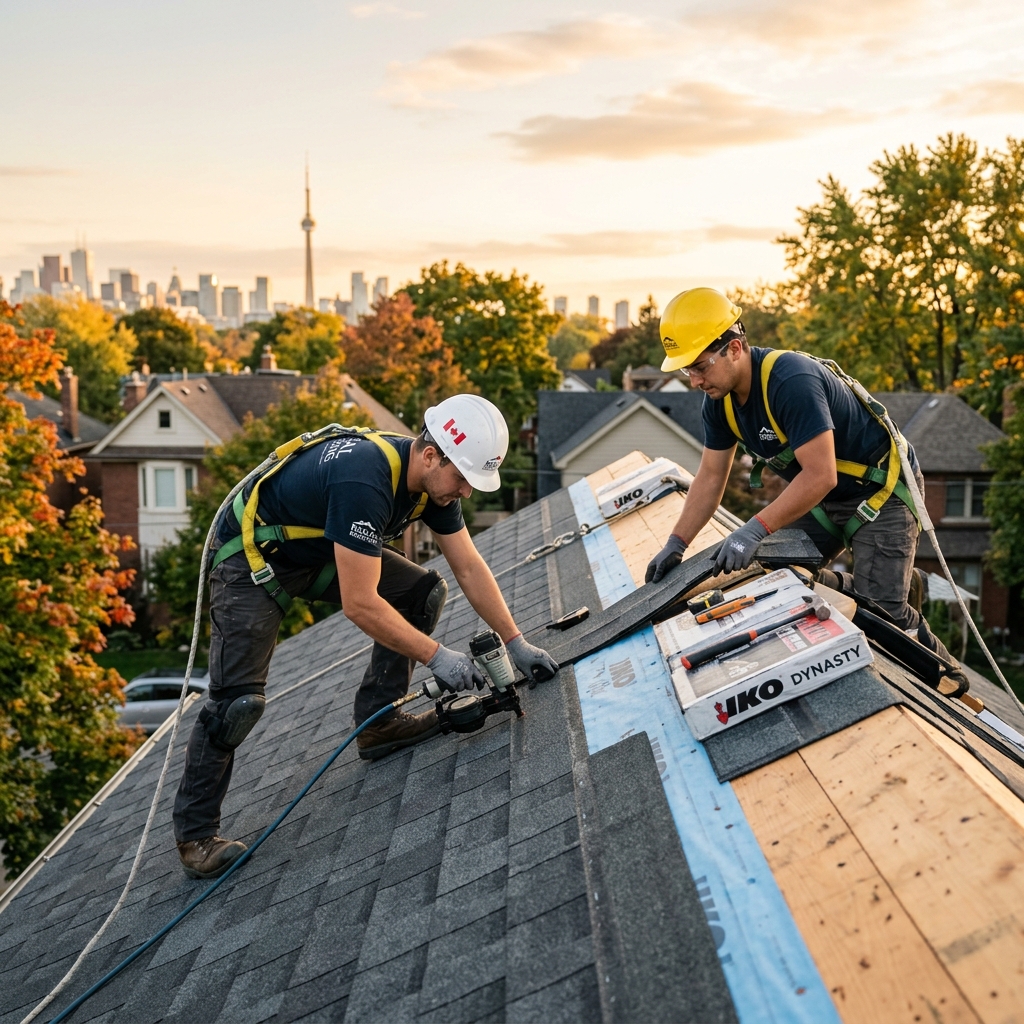 Our experienced roofing and masonry team at work